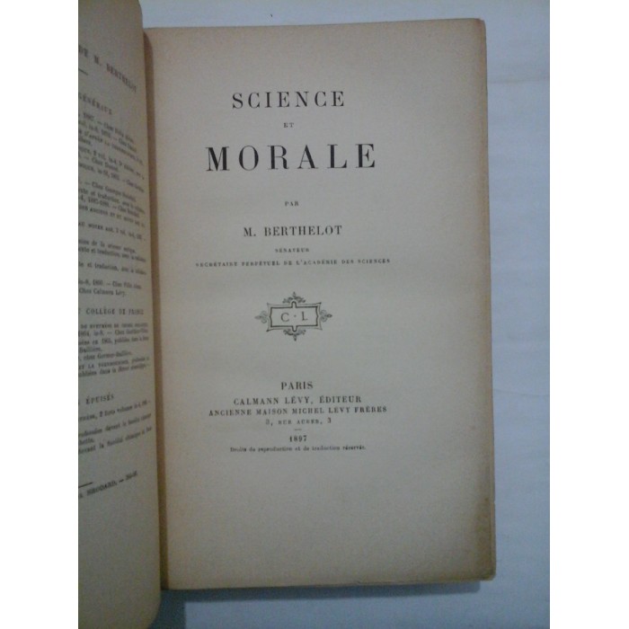 SCIENCE ET MORALE - M. BERTHELOT - 1897